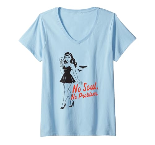 Damen Keine Seele, kein Problem, Retro-Gothic-Pinup-Eiscreme, Halloween T-Shirt mit V-Ausschnitt Damen Keine Seele, kein Problem, Retro-Gothic-Pinup-Eiscreme, Halloween T-Shirt mit V-Ausschnitt von Haunted Pinup Retro Horror Witchy Apparel Co