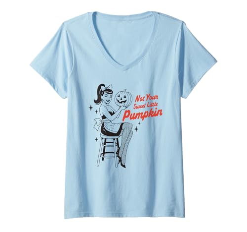 Damen Nicht Dein süßer Kleiner Kürbis, Retro-Pin-Up-Girl, Halloween T-Shirt mit V-Ausschnitt Damen Nicht Dein süßer Kleiner Kürbis, Retro-Pin-Up-Girl, Halloween T-Shirt mit V-Ausschnitt von Haunted Pinup Retro Horror Witchy Apparel Co