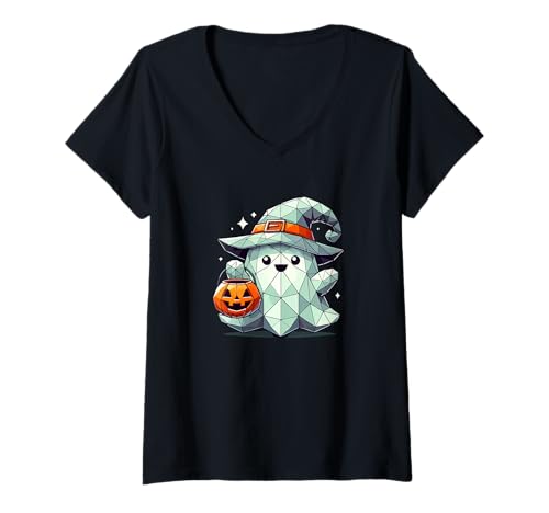 Damen Geometric Art Halloween Hexe Geist Süßes Oder Saures T-Shirt mit V-Ausschnitt Damen Geometric Art Halloween Hexe Geist Süßes Oder Saures T-Shirt mit V-Ausschnitt von Haunted Spooky Halloween Gifts