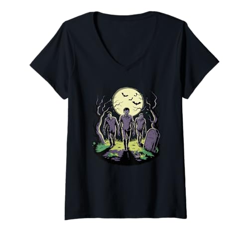 Damen Halloween Friedhof Zombie Gräber Goth T-Shirt mit V-Ausschnitt Damen Halloween Friedhof Zombie Gräber Goth T-Shirt mit V-Ausschnitt von Haunted Spooky Halloween Gifts