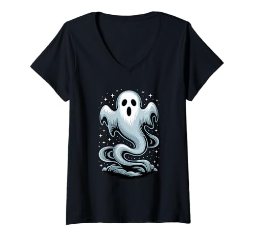 Damen Halloween Geist Gruselige Saison T-Shirt mit V-Ausschnitt Damen Halloween Geist Gruselige Saison T-Shirt mit V-Ausschnitt von Haunted Spooky Halloween Gifts