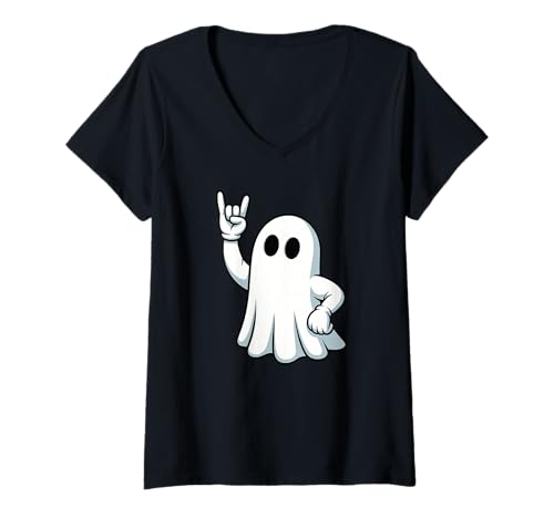 Damen Halloween Geist Rock and Roll Hand T-Shirt mit V-Ausschnitt Damen Halloween Geist Rock and Roll Hand T-Shirt mit V-Ausschnitt von Haunted Spooky Halloween Gifts