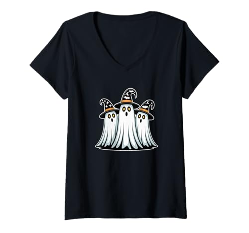 Damen Halloween Geister Hexe Geist T-Shirt mit V-Ausschnitt Damen Halloween Geister Hexe Geist T-Shirt mit V-Ausschnitt von Haunted Spooky Halloween Gifts