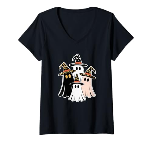 Damen Halloween Geister Hexe Geist T-Shirt mit V-Ausschnitt Damen Halloween Geister Hexe Geist T-Shirt mit V-Ausschnitt von Haunted Spooky Halloween Gifts