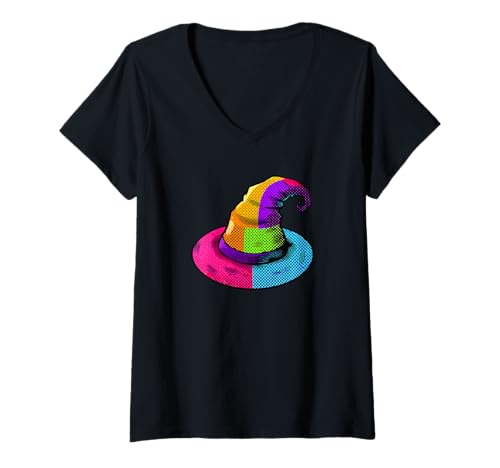 Damen Halloween Paint Art Hexenhut Hexe Hexerei T-Shirt mit V-Ausschnitt Damen Halloween Paint Art Hexenhut Hexe Hexerei T-Shirt mit V-Ausschnitt von Haunted Spooky Halloween