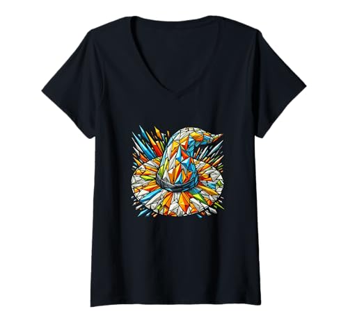 Damen Halloween Polygon Art Hexenhut Hexe Hexerei T-Shirt mit V-Ausschnitt Damen Halloween Polygon Art Hexenhut Hexe Hexerei T-Shirt mit V-Ausschnitt von Haunted Spooky Halloween