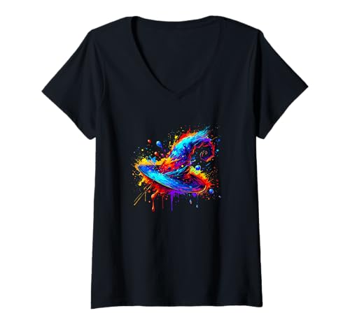 Damen Halloween Splash Art Hexenhut Hexe Hexerei T-Shirt mit V-Ausschnitt Damen Halloween Splash Art Hexenhut Hexe Hexerei T-Shirt mit V-Ausschnitt von Haunted Spooky Halloween