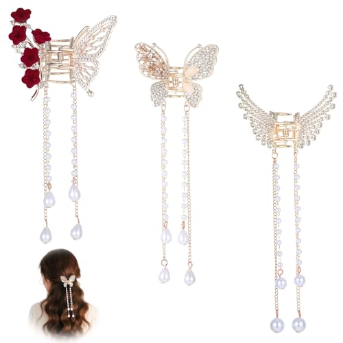3 Stück ​​Schmetterling Haarklammer​​ Set Schmetterling ​​Butterfly Hair Clips​​ mit ​​Quaste​​ (5.5-6.5 cm/2.17-2.56 inch) ​​Alloy Hair Clip​​ Elegantes Haarschmuck für Damen und Mädchen von Hauojaus