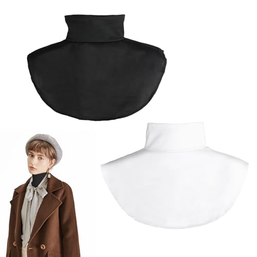Hauojaus 2 Stücke Krageneinsatz Damen, Blusenkragen Einsatz Damen Rollkragenshirt Removable Rollkragen Kragen, Hemdkragen Einsatz für Formelle Blusen Pullover Mäntel (schwarz + weiß) von Hauojaus