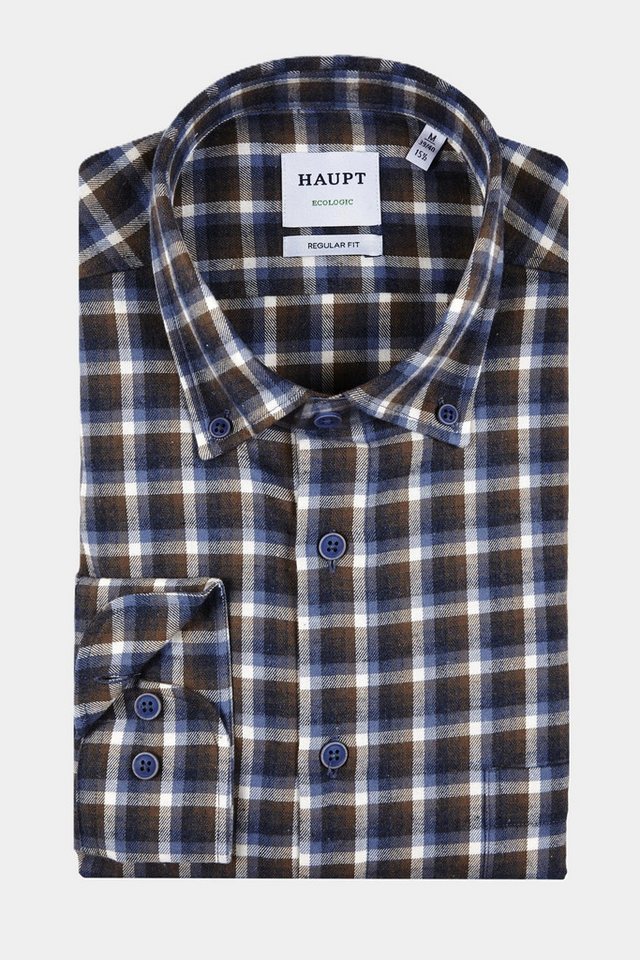 Haupt Langarmhemd Haupt Flanell Langarm Herrenhemd Regular Fit Karomuster NAVY von Haupt