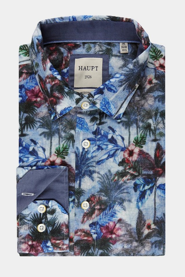 Haupt Langarmhemd Haupt Modern Fit Langarm Baumwoll-Herrenhemd Palmen und Blumenmuster von Haupt