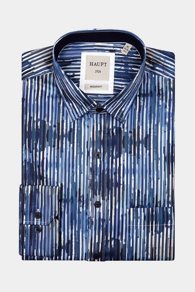 Haupt Langarmhemd Haupt Popelin Modern Fit Langarm Herrenhemd mit gestreiftem Motiv in von Haupt