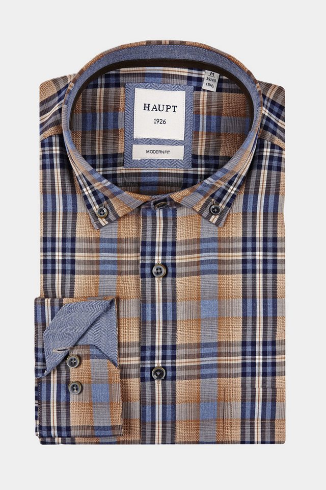 Haupt Langarmhemd Haupt Flanell Modern Fit Langarm Herrenhemd im Karomuster camel von Haupt