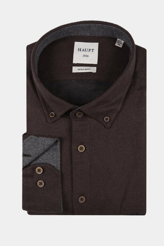 Haupt Langarmhemd Haupt Flanell Regular Fit Langarm Herrenhemd in Uni Brown von Haupt