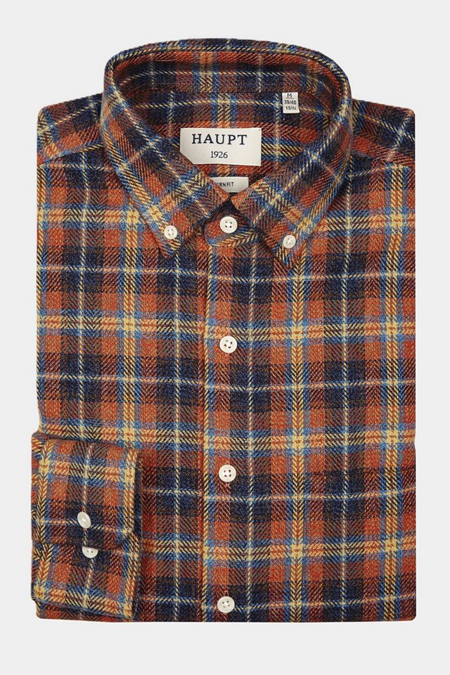 Haupt Langarmhemd Haupt Flanell Modern Fit Langarm Herrenhemd im Kariertem Ochre Muster von Haupt
