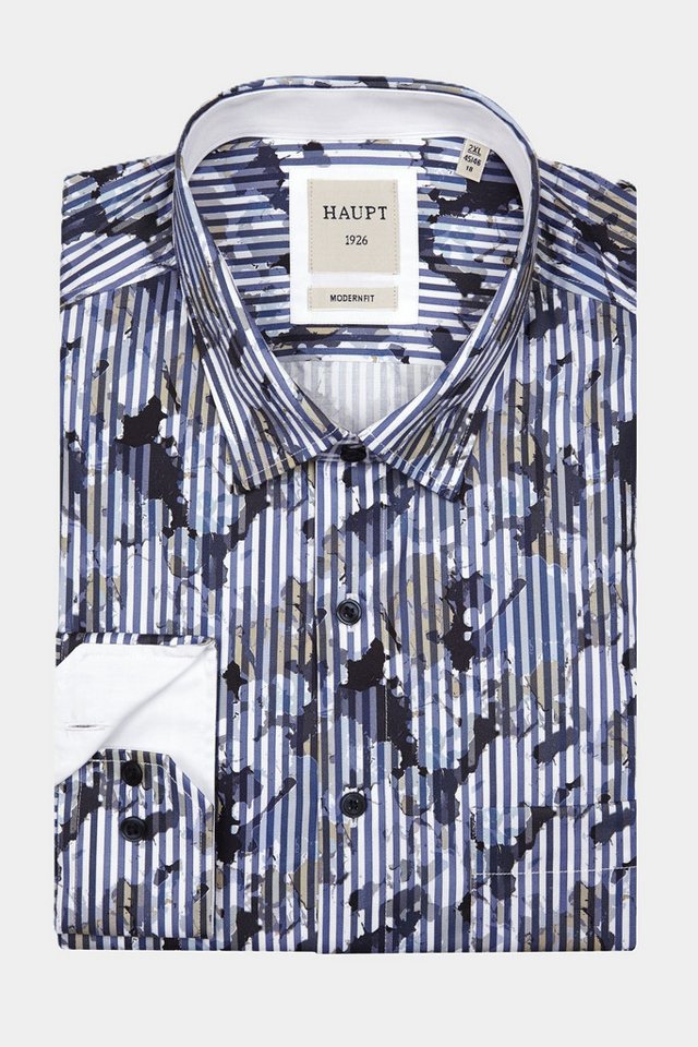 Haupt Langarmhemd Haupt Popelin Modern Fit Langarm Herrenhemd mit Multicolor Blue von Haupt