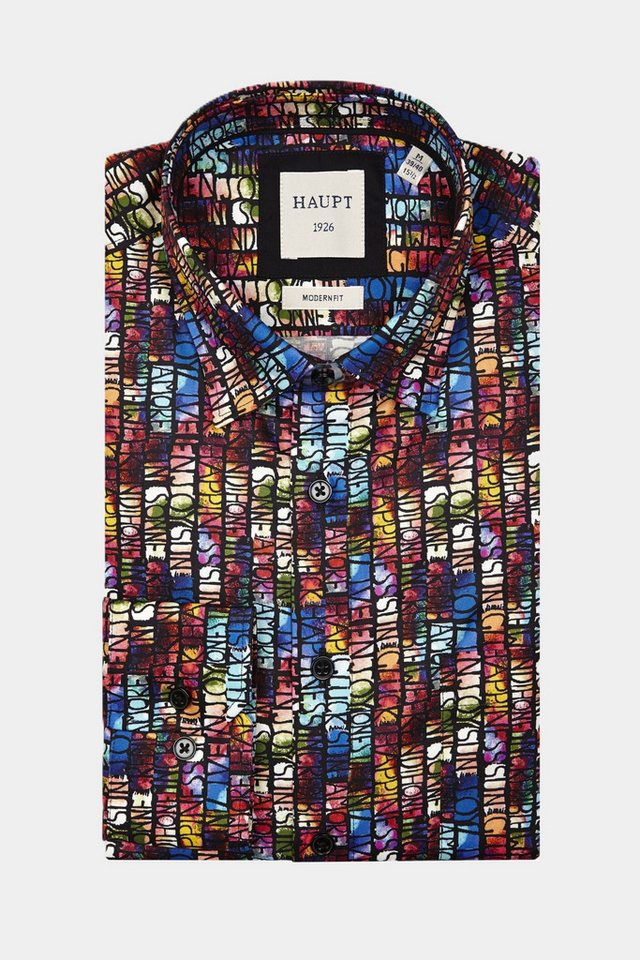 Haupt Langarmhemd Haupt Popelin Modern Fit Langarm Herrenhemd mit Multicolor Schrift von Haupt