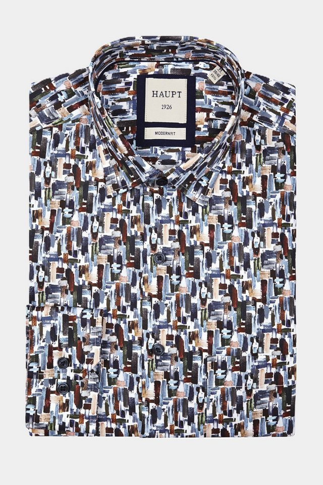 Haupt Langarmhemd Haupt Popelin Modern Fit Langarm Herrenhemd mit abstraktem Multicolor von Haupt