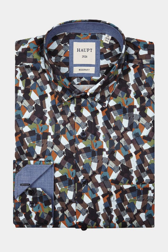 Haupt Langarmhemd Haupt Baumwolle Modern Fit Langarm Herrenhemd mit Multicolor Allover von Haupt