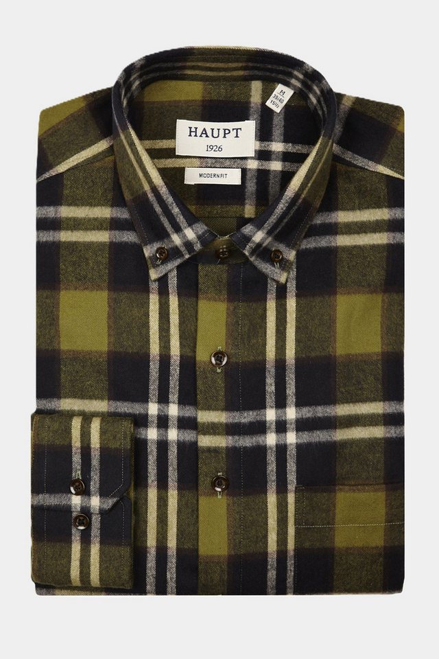 Haupt Langarmhemd Haupt Modern Fit Flanell Langarm Herrenhemd in True Green von Haupt