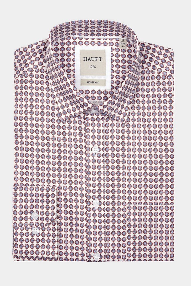 Haupt Langarmhemd Haupt Modern Fit Langarm Herrenhemd Monogram Print in Red von Haupt