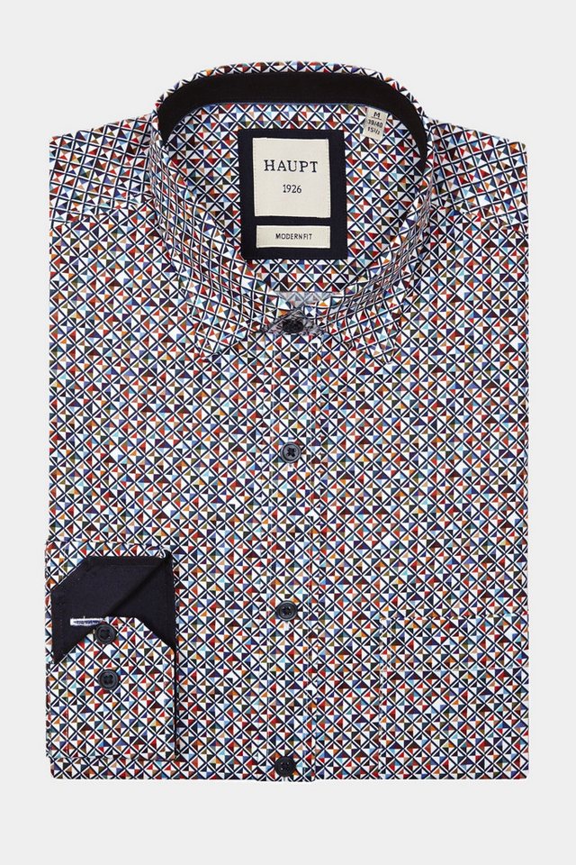 Haupt Langarmhemd Haupt Baumwolle-Jersey Modern Fit Langarm Herrenhemd mit Buntem von Haupt