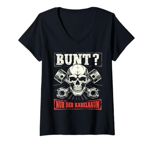 Damen Bunt? - Nur der Kabelbaum Zweitakt DDR Moped Schrauber T-Shirt mit V-Ausschnitt Damen Bunt? - Nur der Kabelbaum Zweitakt DDR Moped Schrauber T-Shirt mit V-Ausschnitt von Hauptrolle im Ölfilm