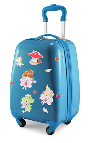 Hauptstadtkoffer - for Kids - Kindergepäck + Reflektierende Aufkleber Feen, Kinderkoffer, Hartschalenkoffer, Reise Trolley für Kinder, Handgepäck, 24 Liter, Cyanblau von Hauptstadtkoffer