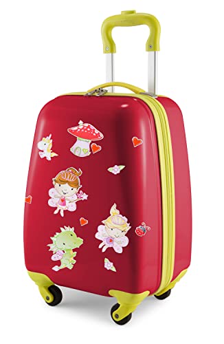 Hauptstadtkoffer - for Kids - Kindergepäck + Reflektierende Aufkleber Feen, Kinderkoffer, Hartschalenkoffer, Reise Trolley für Kinder, Handgepäck, 24 Liter, Rot von Hauptstadtkoffer