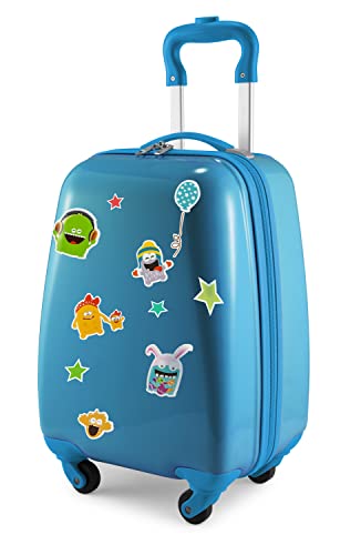 Hauptstadtkoffer - for Kids - Kindergepäck + Reflektierende Aufkleber Monster, Kinderkoffer, Hartschalenkoffer, Reise Trolley für Kinder, Handgepäck, 24 Liter, Cyanblau von Hauptstadtkoffer