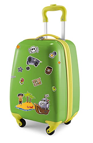 Hauptstadtkoffer - for Kids - Kindergepäck + Reflektierende Aufkleber Piraten, Kinderkoffer, Hartschalenkoffer, Reise Trolley für Kinder, Handgepäck, 24 Liter, Apfelgrün von Hauptstadtkoffer