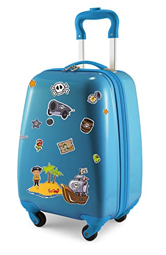 Hauptstadtkoffer - for Kids - Kindergepäck + Reflektierende Aufkleber Piraten, Kinderkoffer, Hartschalenkoffer, Reise Trolley für Kinder, Handgepäck, 24 Liter, Cyanblau von Hauptstadtkoffer