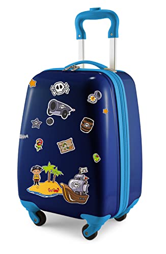 Hauptstadtkoffer - for Kids - Kindergepäck + Reflektierende Aufkleber Piraten, Kinderkoffer, Hartschalenkoffer, Reise Trolley für Kinder, Handgepäck, 24 Liter, Dunkelblau von Hauptstadtkoffer