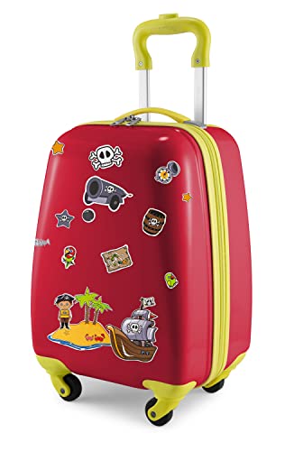 Hauptstadtkoffer - for Kids - Kindergepäck + Reflektierende Aufkleber Piraten, Kinderkoffer, Hartschalenkoffer, Reise Trolley für Kinder, Handgepäck, 24 Liter, Rot von Hauptstadtkoffer