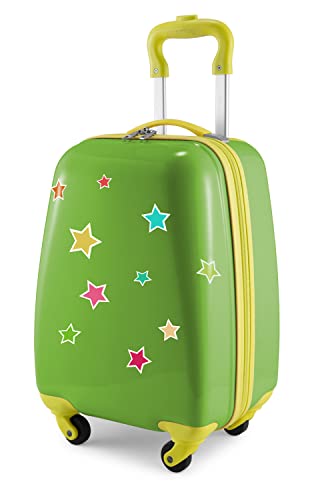 Hauptstadtkoffer - for Kids - Kindergepäck + Reflektierende Aufkleber Sterne, Kinderkoffer, Hartschalenkoffer, Reise Trolley für Kinder, Handgepäck, 24 Liter, Apfelgrün von Hauptstadtkoffer