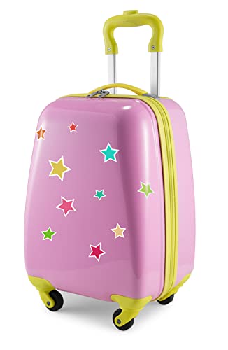 Hauptstadtkoffer - for Kids - Kindergepäck + Reflektierende Aufkleber Sterne, Kinderkoffer, Hartschalenkoffer, Reise Trolley für Kinder, Handgepäck, 24 Liter, Pink von Hauptstadtkoffer