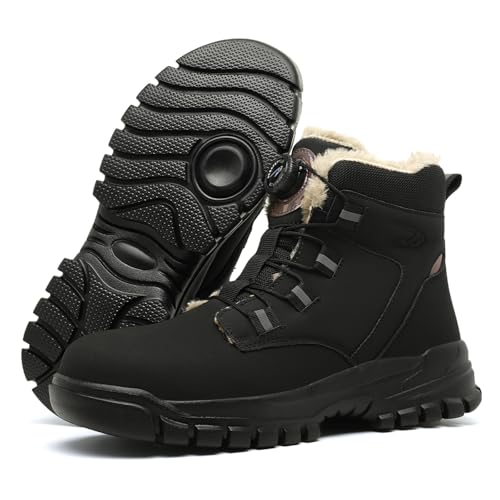 HausFine Arbeitsstiefel Herren Arbeitsschuhe S3 Warme Gefüttert Winterstiefel Stahlkappenschuhe rutschfest Sicherheitsstiefel unisex (Winter Schwarz, 45 EU) von HausFine