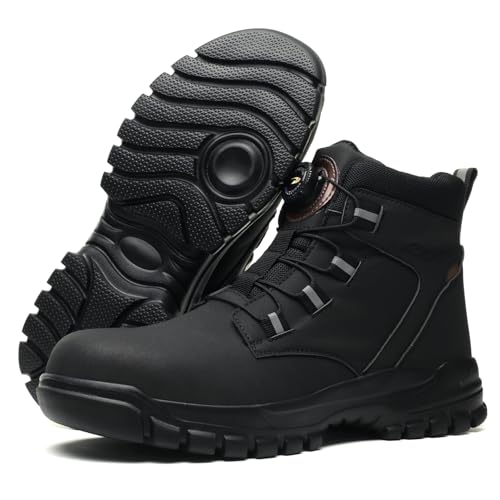 HausFine Arbeitsstiefel Herren Damen Arbeitsschuhe S3 Leicht Wasserdicht Stahlkappenschuhe rutschfest Sicherheitsstiefel Schwarz (Schwarz, EU 41) von HausFine
