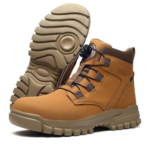 HausFine Arbeitsstiefel Herren Damen Arbeitsschuhe S3 Leicht Wasserdicht Stahlkappenschuhe rutschfest Sicherheitsstiefel unisex (Gelb, EU 45) von HausFine