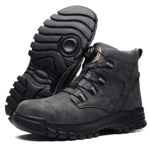 HausFine Arbeitsstiefel Herren Damen Arbeitsschuhe S3 Leicht Wasserdicht Stahlkappenschuhe rutschfest Sicherheitsstiefel unisex (Grau, EU 42) von HausFine