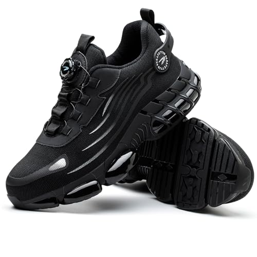 HausFine Sicherheitsschuhe Arbeitsschuhe Herren S3 Selbsthemmend Leicht Stahlkappenschuhe mit Drehverschluss Anti-Smash und Anti-Punktur Arbeit Versicherung Schuhe Unisex (Schwarz, EU 42) von HausFine