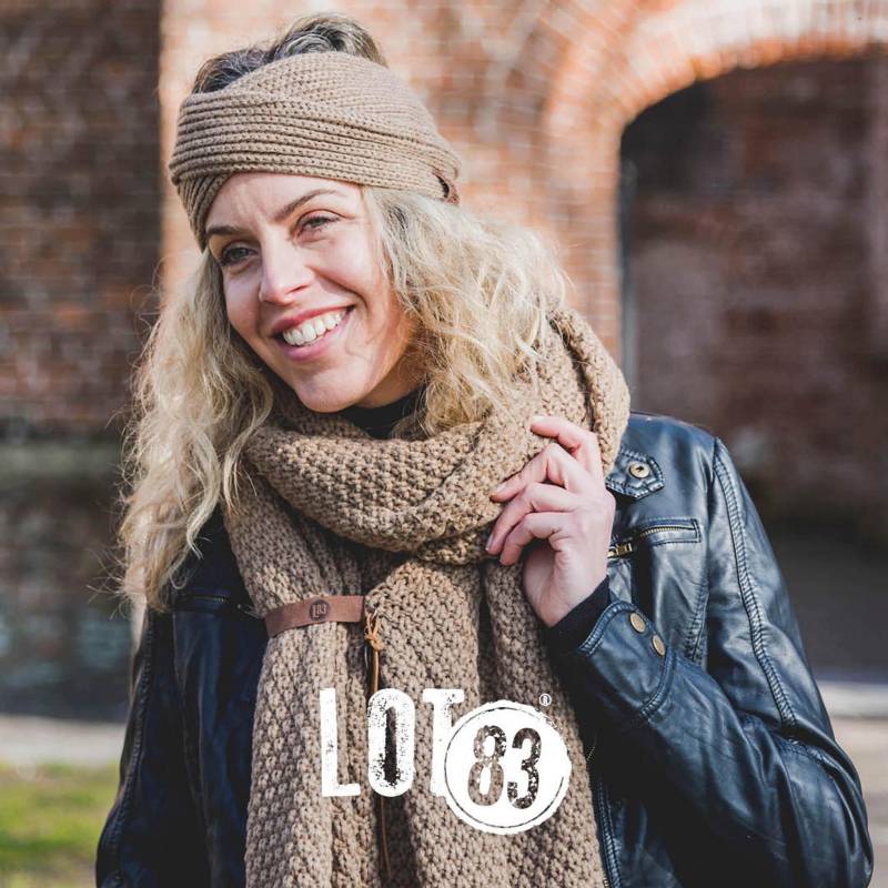 Damen Strickset Schal + Haarband Uni Hellbraun Softer Wickelschal von HausNr22Shop