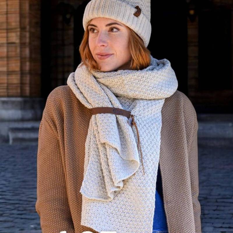 Damen Winter Grob-Strickschal Bo Stola Uni Creme Ecru von HausNr22Shop