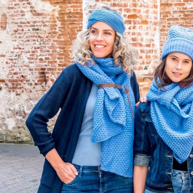 Damen Winter Grob-Strickschal Bo Stola Uni Jeans Blau von HausNr22Shop