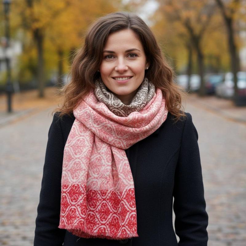 Schal Aus Leichter Wolle Rot Rosa Braun Mit Seide 100 X 200 cm von HausNr22Shop