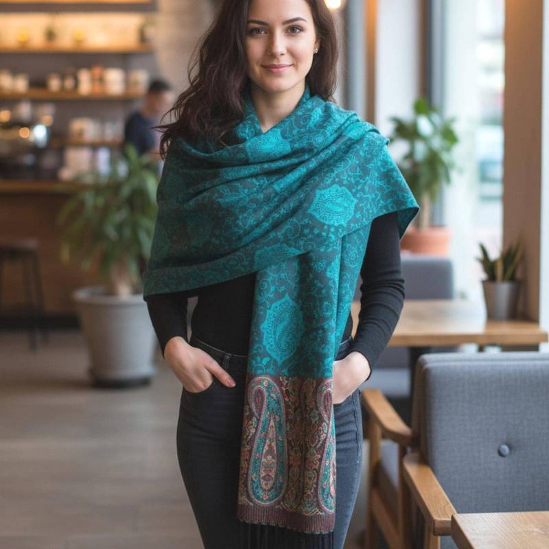 Eleganter Pashmina Wende Schal Stola Seide & Viskose Paisley Mit Fransen von HausNr22Shop