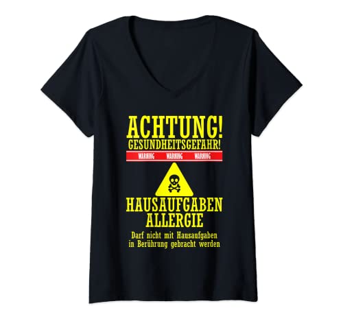 Damen Design für Schüler Schülerinnen mit Hausaufgaben Allergie T-Shirt mit V-Ausschnitt von Hausaufgaben Allergie Schüler gegen Hausaufgaben
