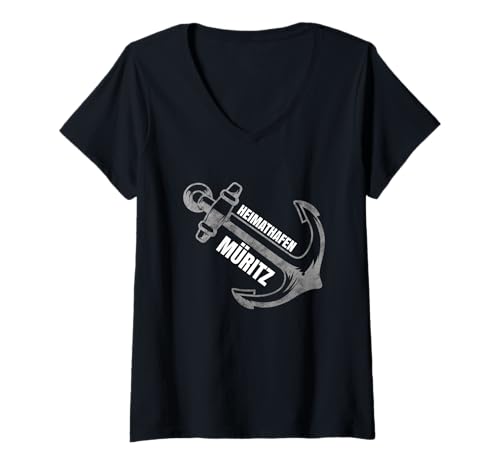 Damen Hausboot Urlaub Müritz Souvenir Heimathafen Bootstouren T-Shirt mit V-Ausschnitt Damen Hausboot Urlaub Müritz Souvenir Heimathafen Bootstouren T-Shirt mit V-Ausschnitt von Hausboot Urlaub Müritz und Bootstouren Souvenir