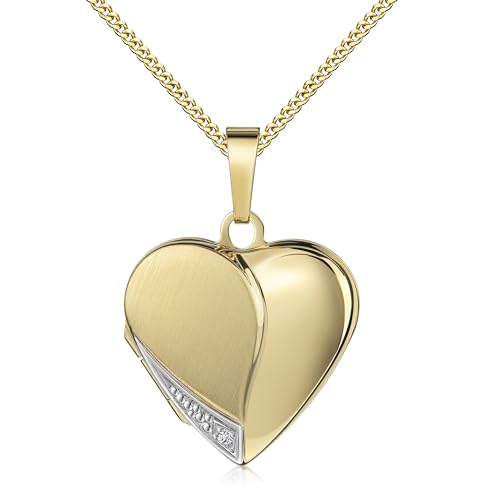 HausderHerzen Medaillon teilmattiert Zirkonia Herz 333 Gelbgold 8 Karat Gold + Schmuck-Etui(mit Kette) von HausderHerzen
