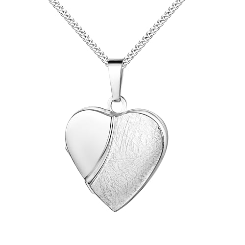Medaillon Herz eismattiert mattiert verziert 925 Sterling Silber zum öffnen für Bildereinlage 2 Fotos Amulett + Kette mit Schmuck-Etui von Haus der Herzen® von HausderHerzen